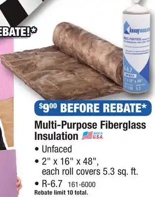 Menards R-6.7 Multi-Purpose Unfaced Fiberglass Insulation Roll 2 x 16 x 48 offer