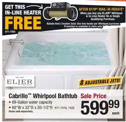 Menards Eljer Cabrillo 60W x 32D x 20-1/2H White Right Drain 8-Jet Massage Whirlpool Bathtub offer