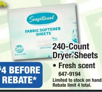 Menards Sensational Fresh Scent Fabric Softener Sheets - 240 Count offer