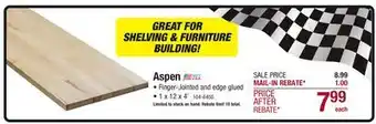 Menards 1 x 12 x 4' Edge Glued Aspen Board offer