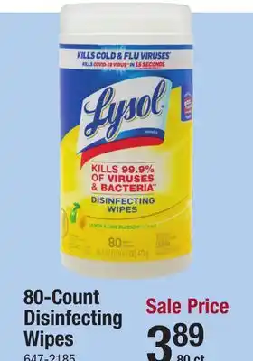 Menards Lysol Lemon & Lime Blossom Antibacterial Disinfectant Wipes - 80 Count offer