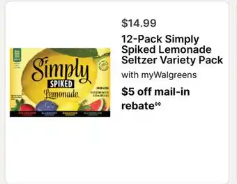 Walgreens 12-Pack Simply Spiked Lemonade Seltzer Variety Pack offer