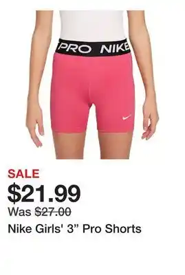 Dick's Sporting Goods Nike Girls' 3 Pro Shorts offer