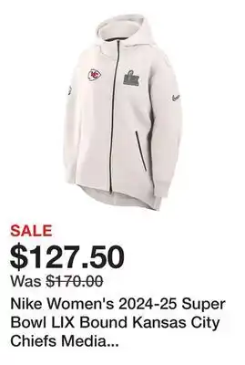 Dick's Sporting Goods Nike Women's 2024-25 Super Bowl LIX Bound Kansas City Chiefs Media Night Full-Zip Hoodie offer