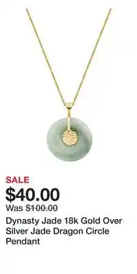 Kohl's Dynasty Jade 18k Gold Over Silver Jade Dragon Circle Pendant offer