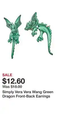 Kohl's Simply Vera Vera Wang Green Dragon Front-Back Earrings offer