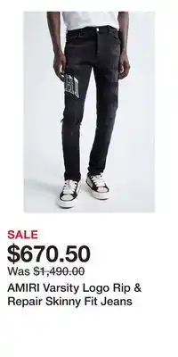 Nordstrom AMIRI Varsity Logo Rip & Repair Skinny Fit Jeans offer