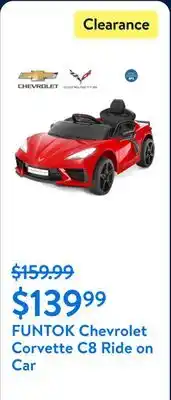 Walmart FUNTOK Chevrolet Corvette C8 Ride on Car offer