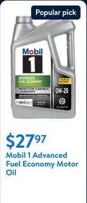 Walmart Mobil 1 Advanced Fuel Economy Motor Oil offer