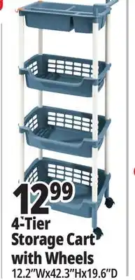 Ocean State Job Lot HomeLiving 4-Tier Multipurpose Storage Cart with Wheels offer