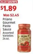 Aldi Priano Gourmet Pasta Sauce offer