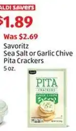 Aldi Sea Salt or Garlic Chive Pita Crackers offer