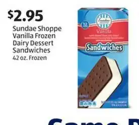 Aldi Sundae Shoppe Vanilla Frozen Dairy Dessert Sandwiches offer