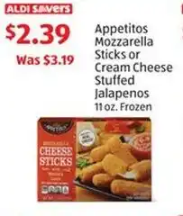 Aldi Appetitos Mozzarella Sticks or Cream Cheese Stuffed Jalapenos offer