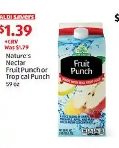 Aldi Nature's Nectar Fruit Punch or Tropical Punch offer