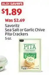 Aldi Savoritz sea salt or garlic chive pita crackers offer