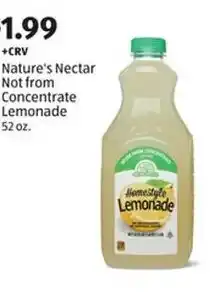 Aldi Nature's Nectar Not from Concentrate Lemonade offer