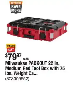 The Home Depot Milwaukee PACKOUT 22 in. Medium Red Tool Box with 75 lbs. Weight Ca... offer