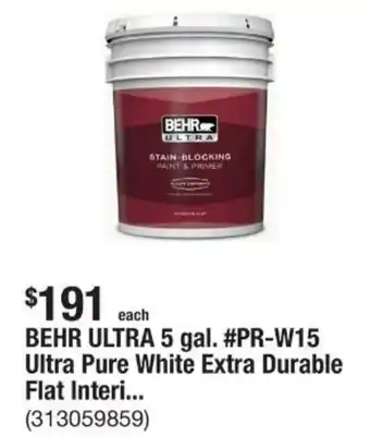 The Home Depot Behr ultra 5 gal. #pr-w15 ultra pure white extra durable flat interi... offer