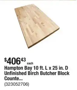 The Home Depot Hampton Bay 10 ft. L x 25 in. D Unfinished Birch Butcher Block Counte... offer