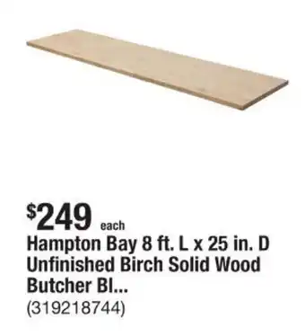 The Home Depot Hampton Bay 8 ft. L x 25 in. D Unfinished Birch Solid Wood Butcher Bl... offer