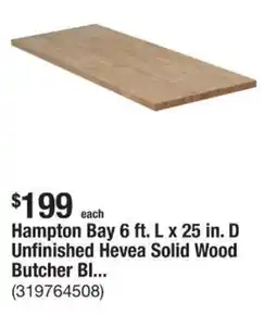 The Home Depot Hampton Bay 6 ft. L x 25 in. D Unfinished Hevea Solid Wood Butcher Bl... offer