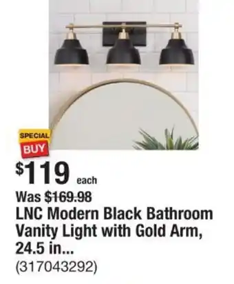 The Home Depot LNC Modern Black Bathroom Vanity Light with Gold Arm, 24.5 in... offer