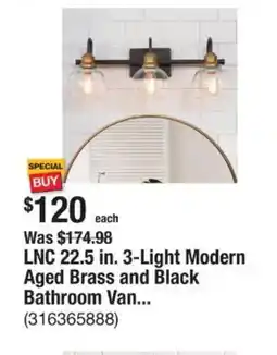 The Home Depot LNC 22.5 in. 3-Light Modern Aged Brass and Black Bathroom Van... offer