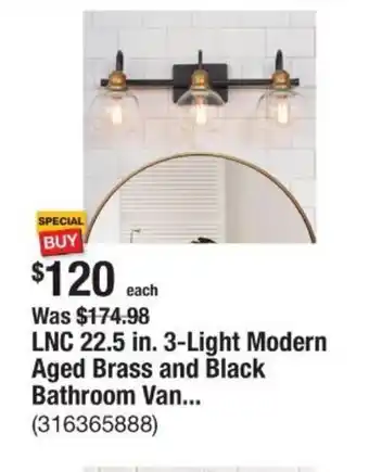 The Home Depot LNC 22.5 in. 3-Light Modern Aged Brass and Black Bathroom Van... offer