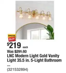 The Home Depot LNC Modern Light Gold Vanity Light 35.5 in. 5-Light Bathroom offer