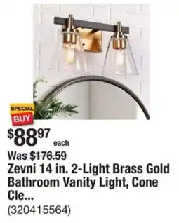 The Home Depot Zevni 14 in. 2-Light Brass Gold Bathroom Vanity Light, Cone Cle... offer