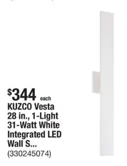 The Home Depot KUZCO Vesta 28 in., 1-Light 31-Watt White Integrated LED Wall S... offer