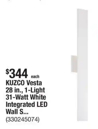 The Home Depot KUZCO Vesta 28 in., 1-Light 31-Watt White Integrated LED Wall S... offer