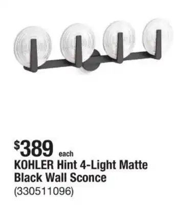 The Home Depot Kohler hint 4-light matte black wall sconce offer