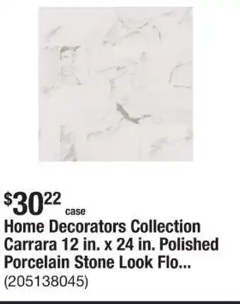 The Home Depot Home Decorators Collection Carrara 12 in. x 24 in. Polished Porcelain Stone Look Flo... offer