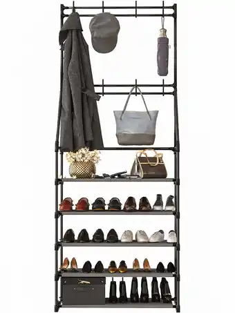 Walmart TECHVIDA 5-Tier Shoe Rack Shoe Storage for Entryway,Narrow Shoe Rack,Coat and Shoe Rack with 8 Hooks offer