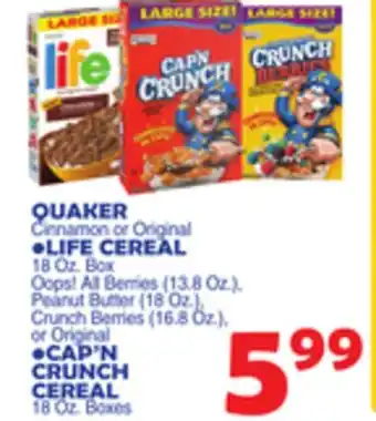 Bravo Supermarkets QUAKER Cinnamon or Original LIFE CEREAL offer