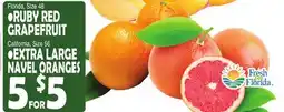 Bravo Supermarkets EXTRA LARGE NAVEL ORANGES Florida, Size 48 •RUBY RED GRAPEFRUIT offer