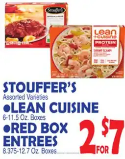 Bravo Supermarkets STOUFFER'S Assorted Varieties • 6-11.5 Oz. Boxes •RED BOX ENTREES Boxes offer