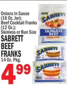 Bravo Supermarkets SABRETT BEEF BEEF FRANKS 14 Oz. Pkg offer