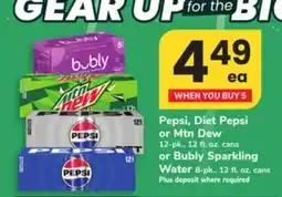 ACME Pepsi, Diet Pepsi or Mtn Dew 12-pk., 12 fl. oz. cans or Bubly Sparkling Water 8-pk., 12 fl. oz. cans offer