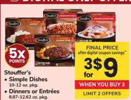 ACME Stouffer's Simple Dishes 10-12 oz. pkg. Dinners or Entrées 8.87-12.62 oz. pkg offer