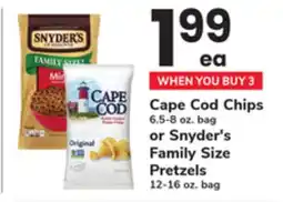 ACME Cape Cod Chips 6.5-8 oz. bag or Snyder's Family Size Pretzels 12-16 oz. bag offer