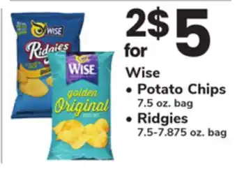 ACME Wise Potato Chips 7.5 oz. bag Ridgies 7.5-7.875 oz. bag offer