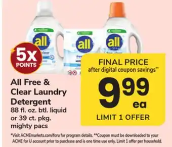 ACME All Free & Clear Laundry Detergent offer