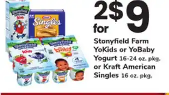 ACME Stonyfield Farm YoKids or YoBaby Yogurt 16-24 oz. pkg. or Kraft American Singles 16 oz. pkg offer