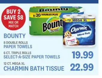 Kings Food Markets BOUNTY 8 DOUBLE ROLLS PAPER TOWELS 6 CT. TRIPLE ROLLS SELECT-A-SIZE PAPER TOWELS offer