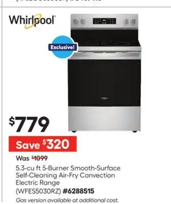 Lowe's 5.3-cu ft 5-Burner Smooth-Surface Self-Cleaning Air-Fry Convection Electric Range offer