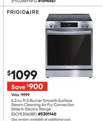 Lowe's 6.2-cu ft 5-Burner Smooth-Surface Steam-Cleaning Air-Fry Convection Slide-In Electric Range offer