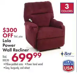 Boscov's Lola Power Wall Recliner offer